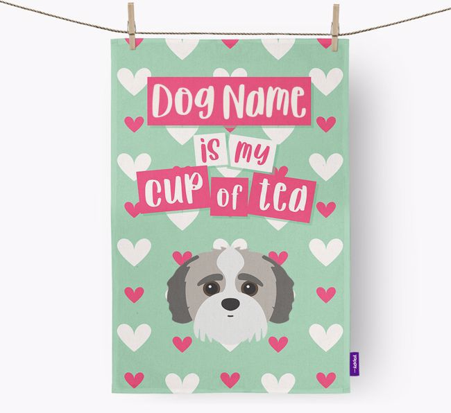 '{dogsName} is my cup of tea' Dish Towel with {breedFullName} Icon